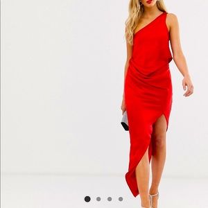 ASOS Design Satin One Shoulder Drape Midi Dress